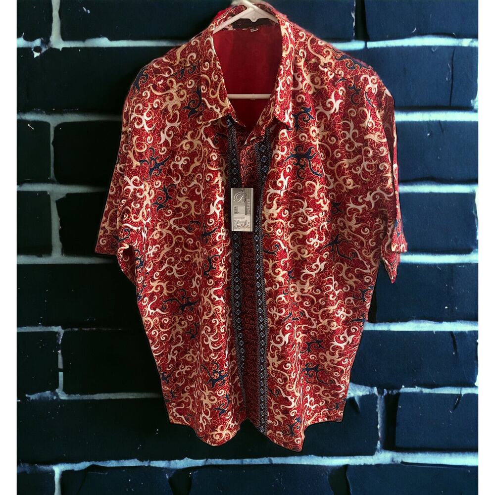 NWT Bali Lestari Mens All Over Print Shirt Short Sleeve SIZE XXL Red Blue -
